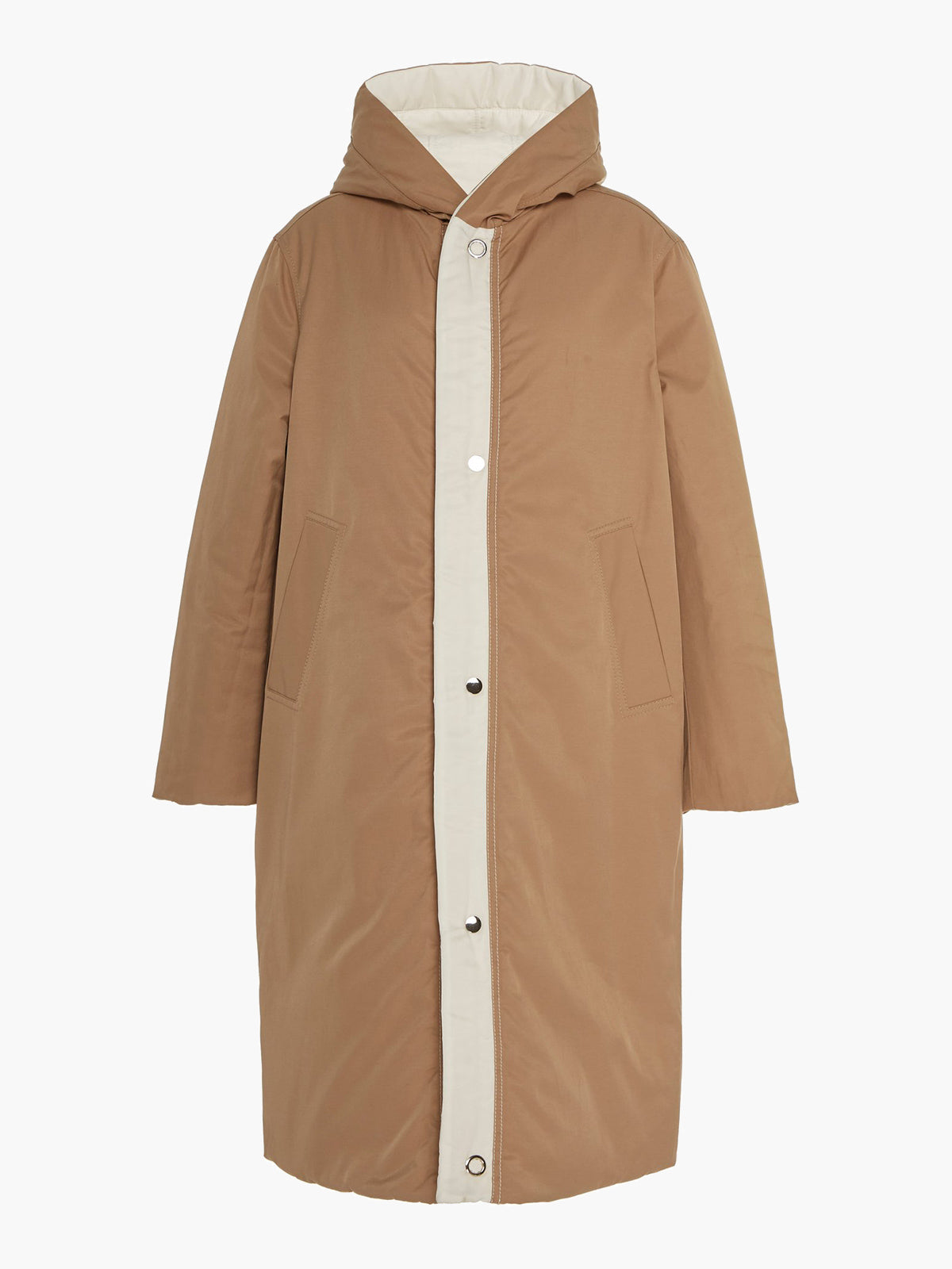 Sustainable Reversible Satin Down Coat | White/Camel Sustainable Reversible Satin Down Coat | White/Camel