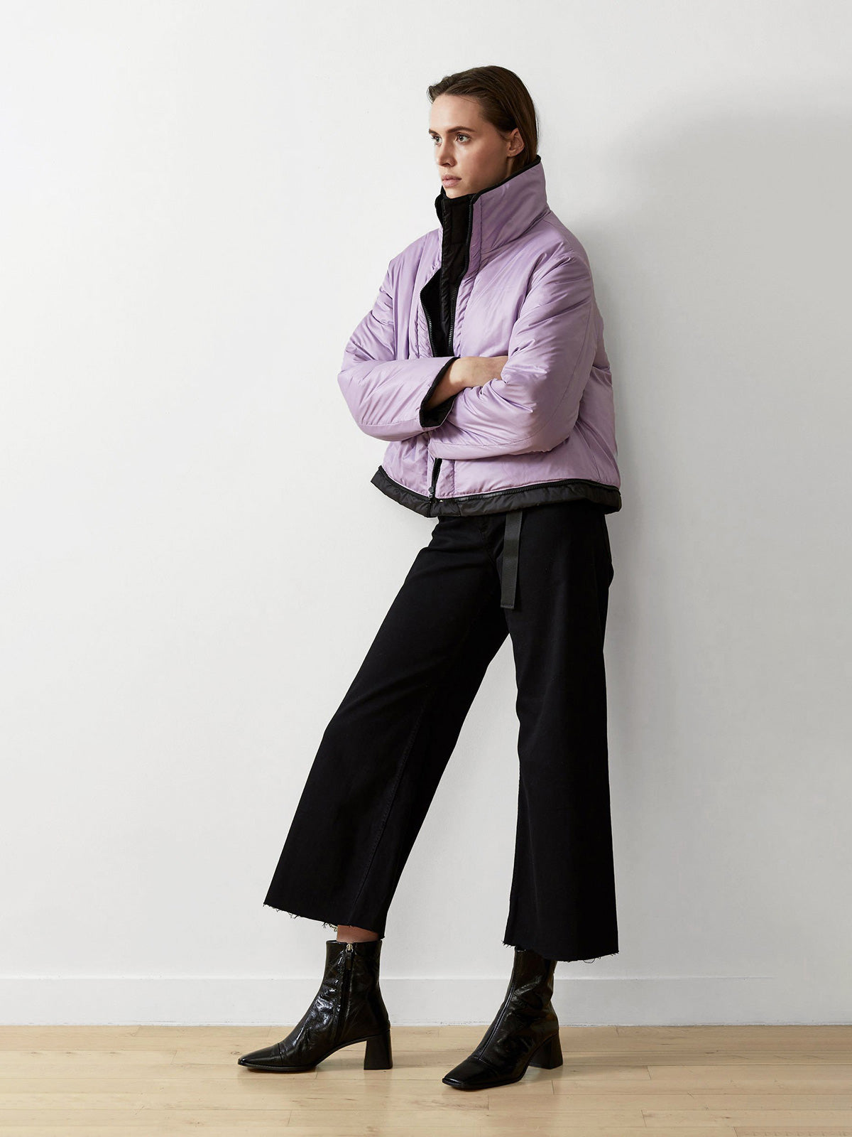 Reversible Cropped Sustainable Down Coat | Black/Purple Reversible Cropped Sustainable Down Coat | Black/Purple