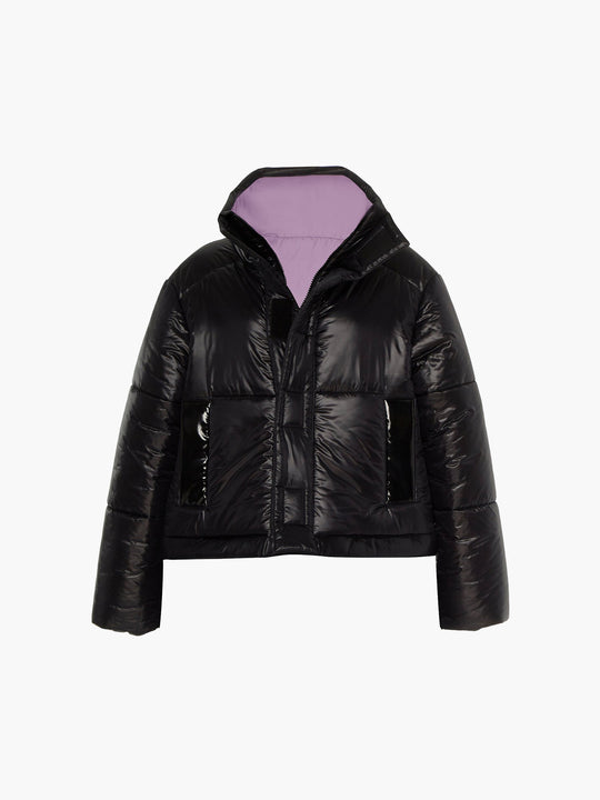 Reversible Cropped Sustainable Down Coat | Black/Purple
