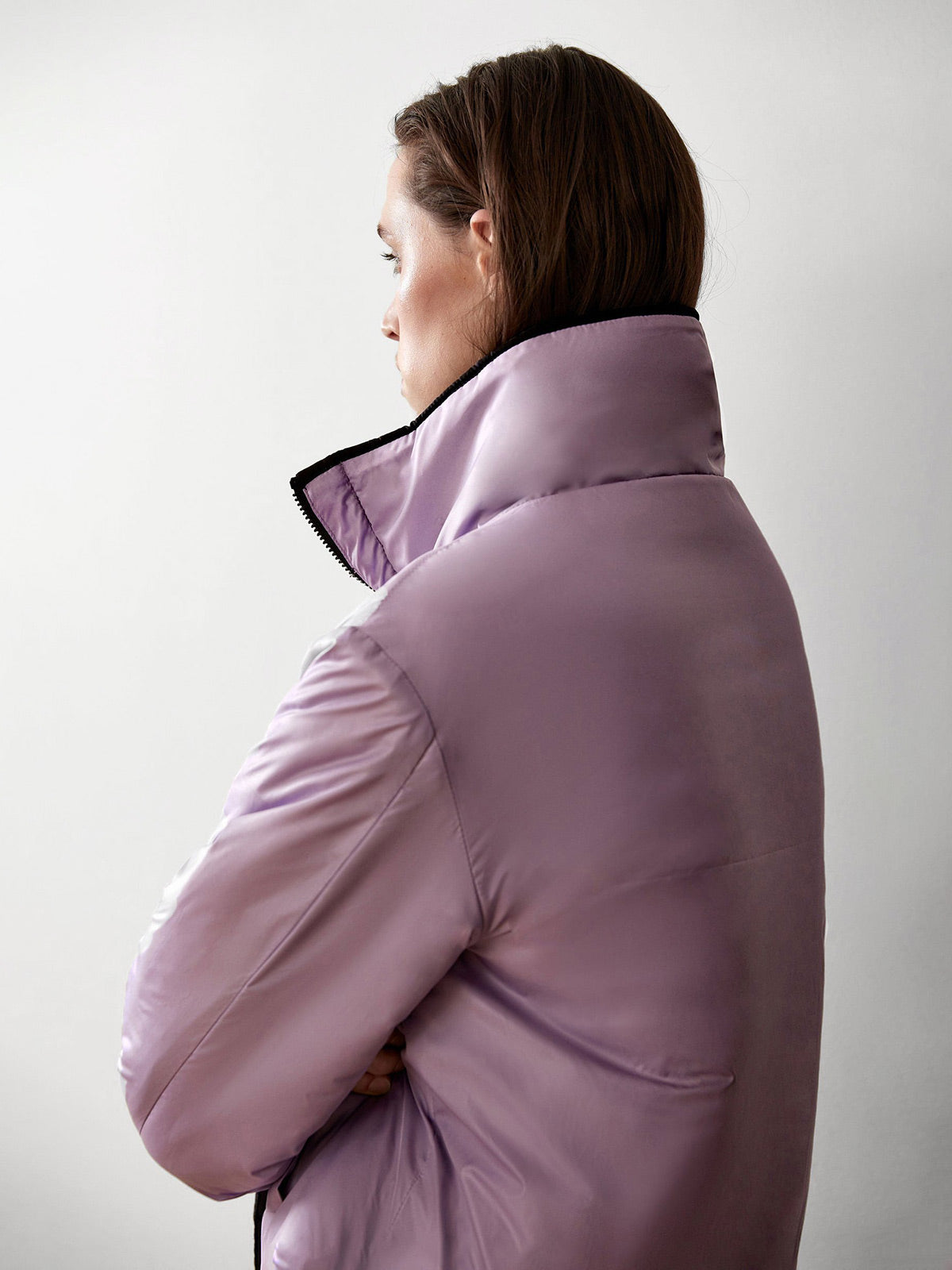 Reversible Cropped Sustainable Down Coat | Black/Purple Reversible Cropped Sustainable Down Coat | Black/Purple