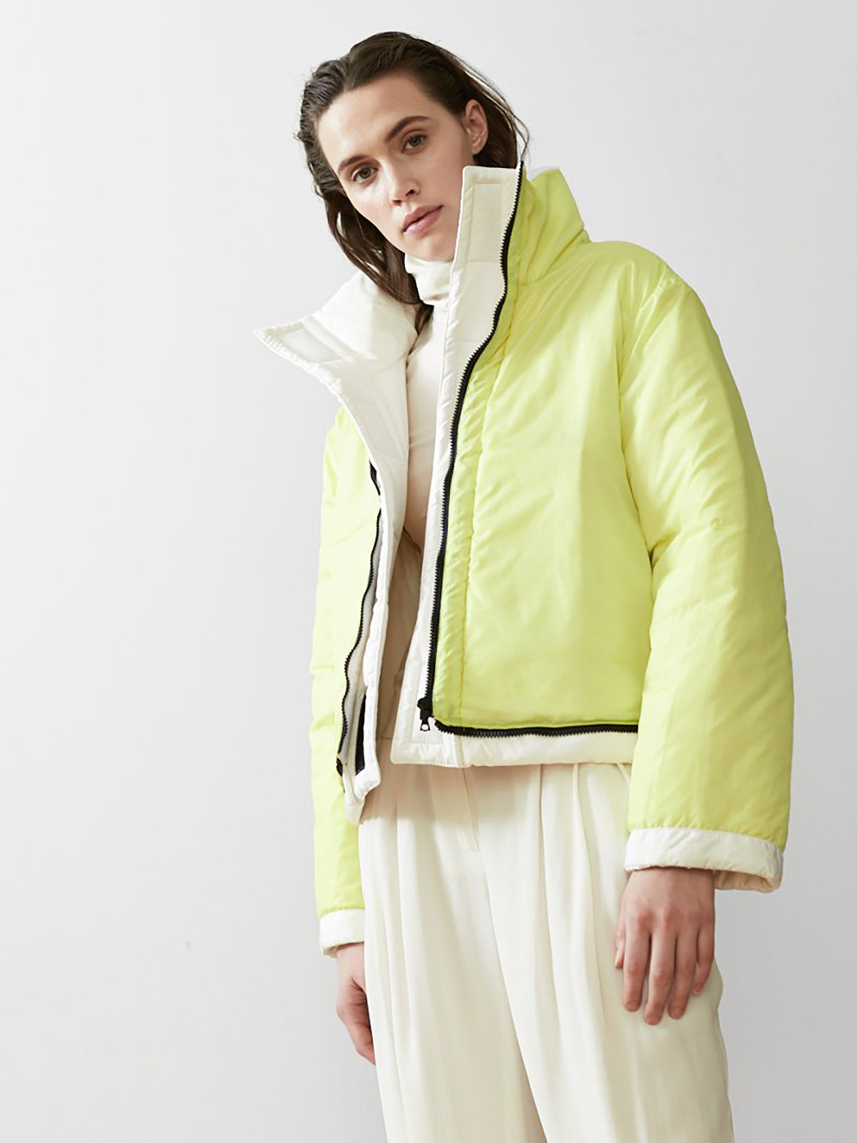 Reversible Convertible Sustainable Down Coat | White/Citron Reversible Convertible Sustainable Down Coat | White/Citron