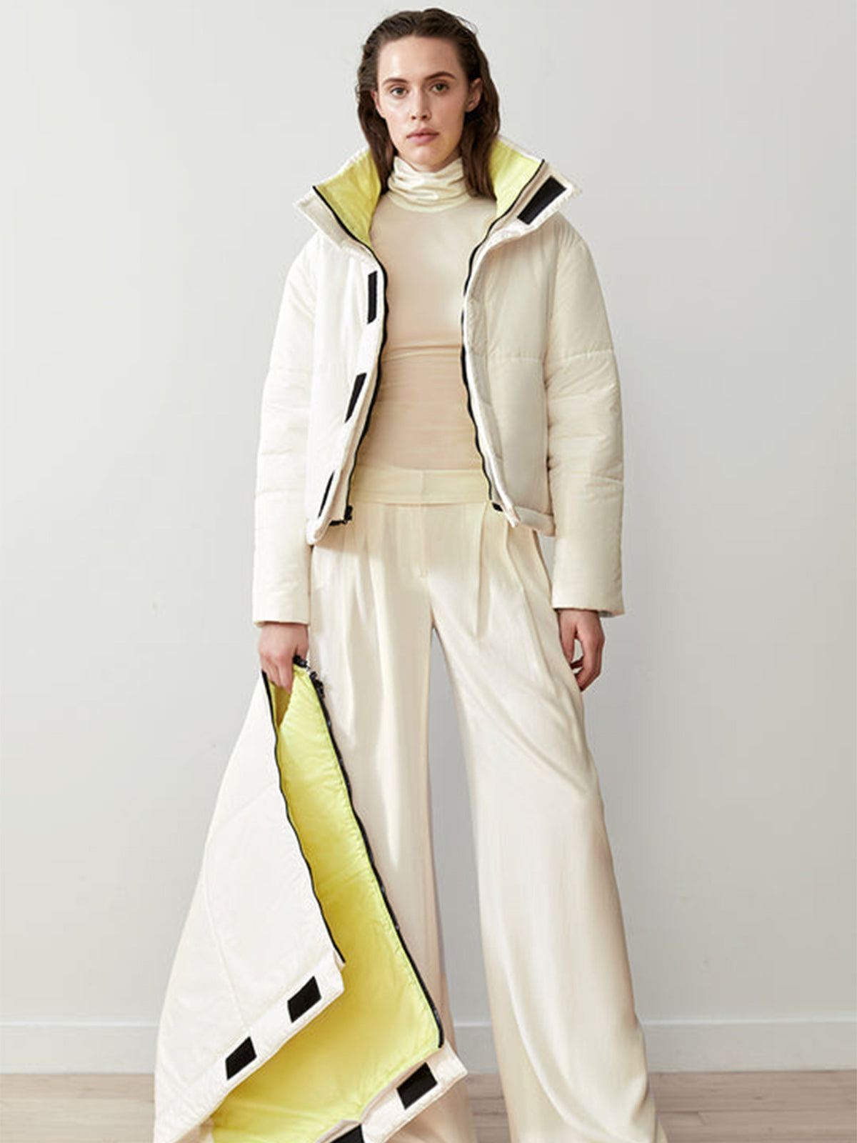 Reversible Convertible Sustainable Down Coat | White/Citron Reversible Convertible Sustainable Down Coat | White/Citron