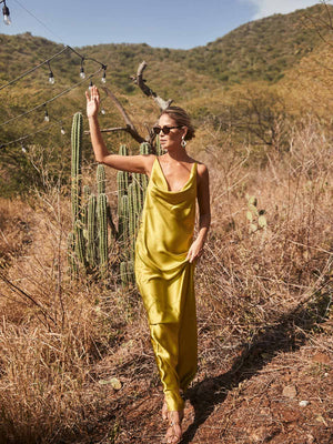 Francesca Miranda | Fountain Silk Dress | Olive Green