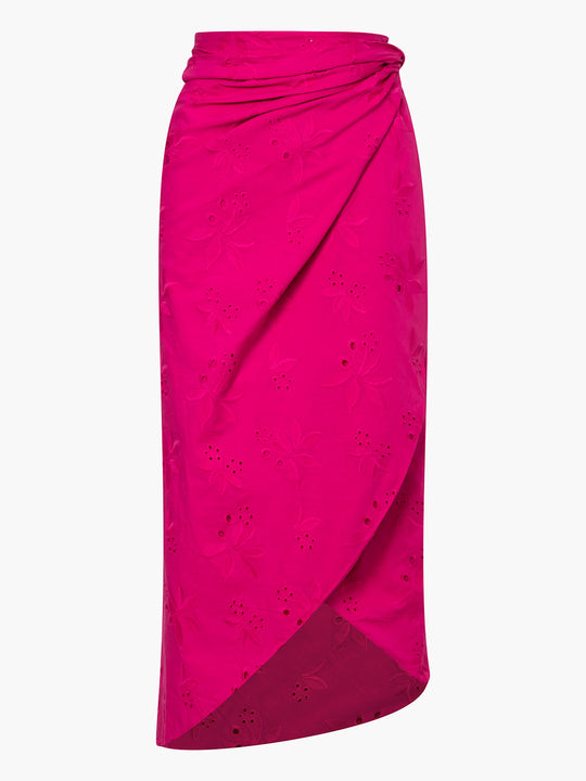 Choco Cotton Eyelet Wrap Around Midi Skirt | Fuchsia