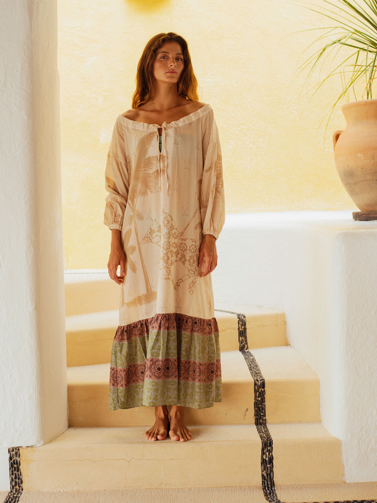 Chiapas Cotton-Silk Midi Dress | Ivory Palms Chiapas Cotton-Silk Midi Dress | Ivory Palms - Fashionkind