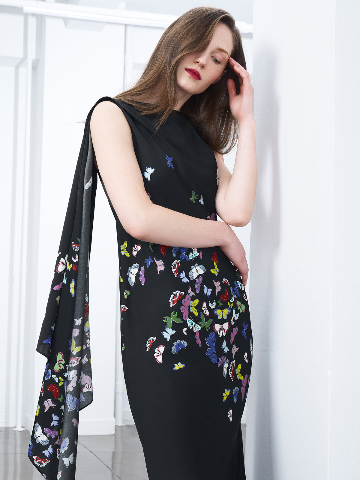 Flutter Print Georgette Bias Drape Scarf Dress Flutter Print Georgette Bias Drape Scarf Dress