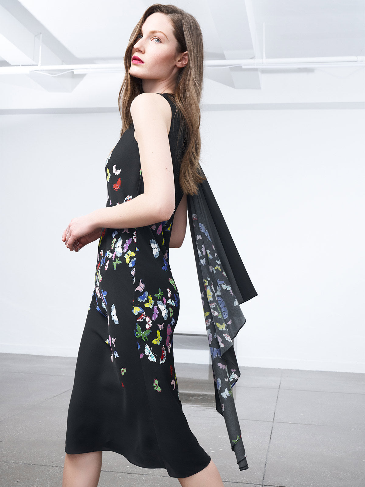 Flutter Print Georgette Bias Drape Scarf Dress Flutter Print Georgette Bias Drape Scarf Dress