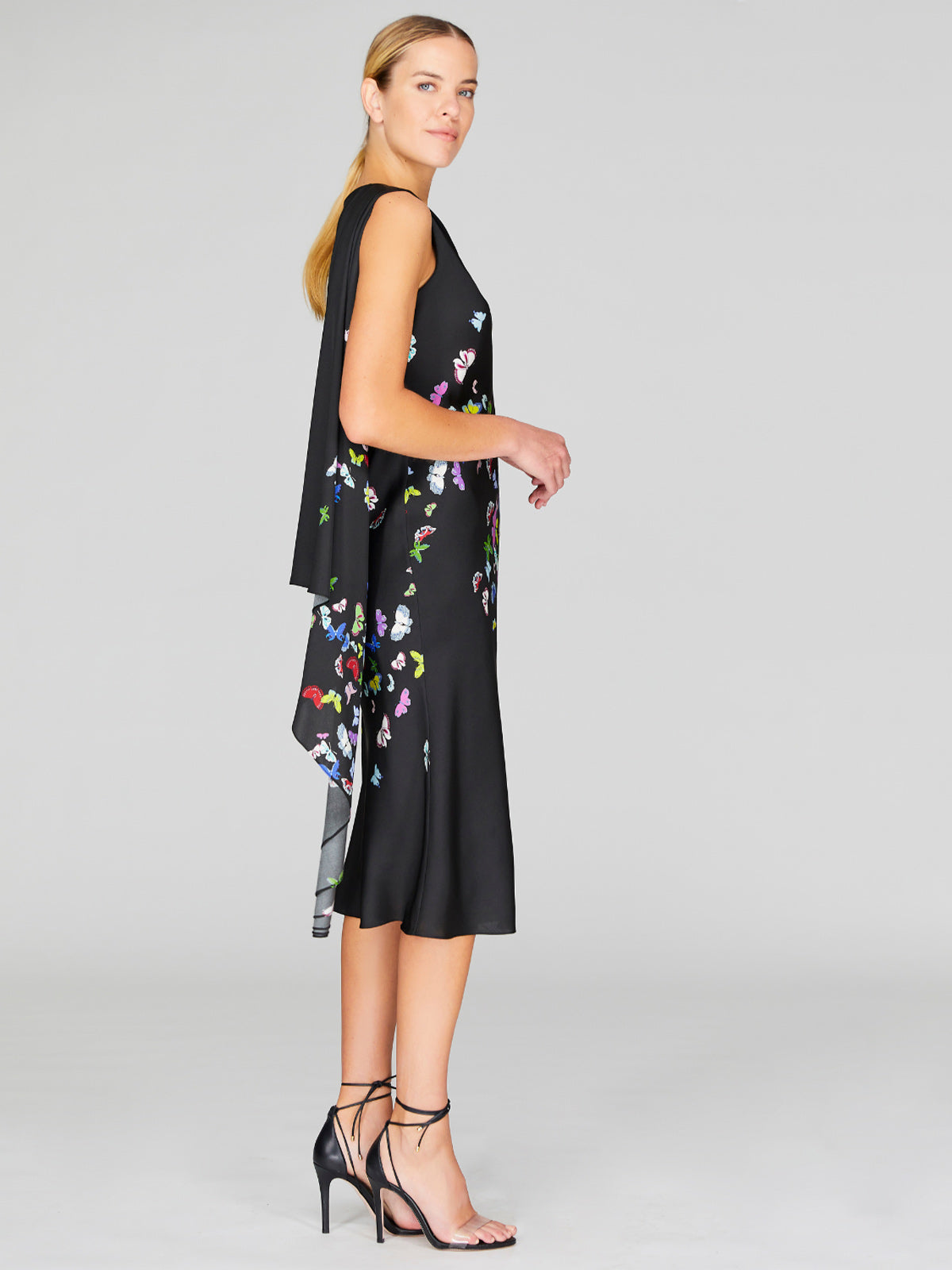 Flutter Print Georgette Bias Drape Scarf Dress Flutter Print Georgette Bias Drape Scarf Dress