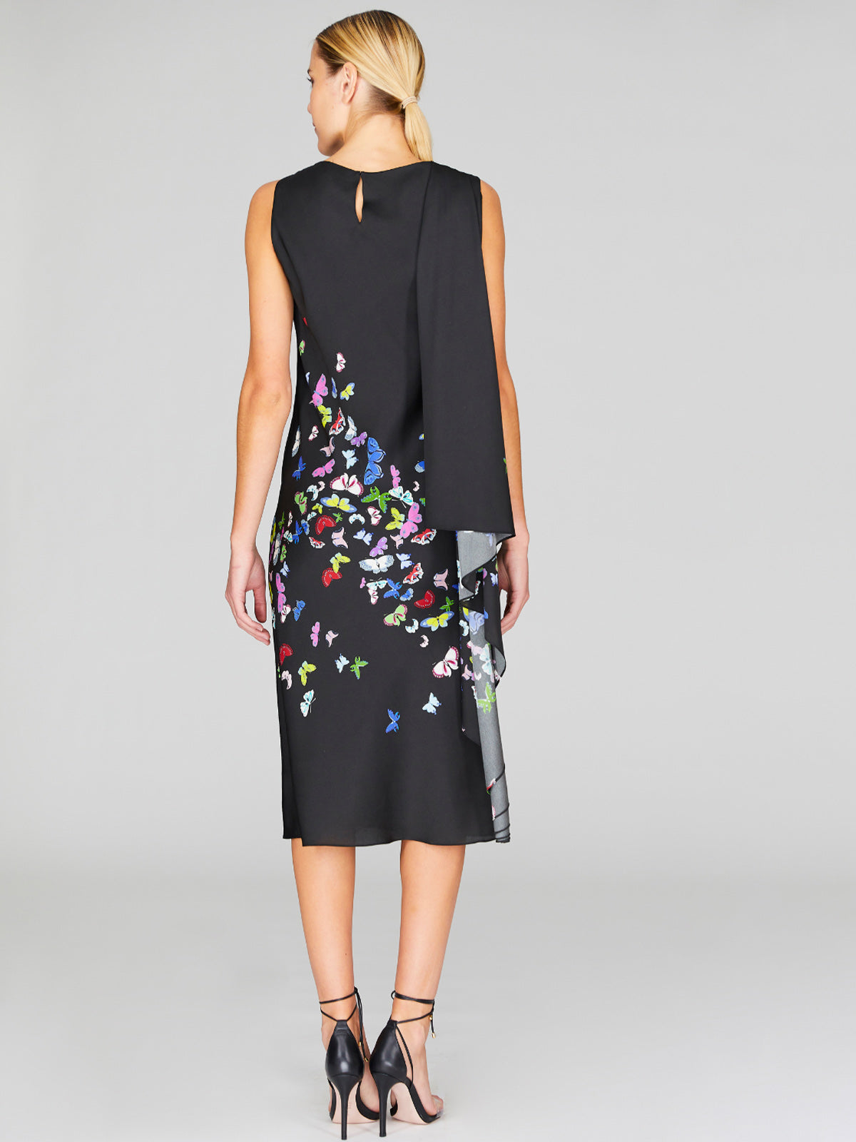 Flutter Print Georgette Bias Drape Scarf Dress Flutter Print Georgette Bias Drape Scarf Dress