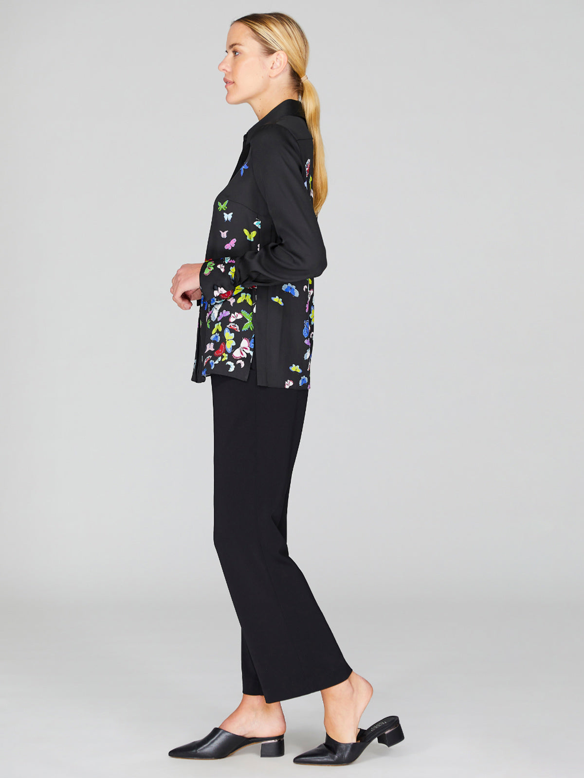 Flutter Print Georgette Collared Shirt With Relaxed Sleeve Flutter Print Georgette Collared Shirt With Relaxed Sleeve