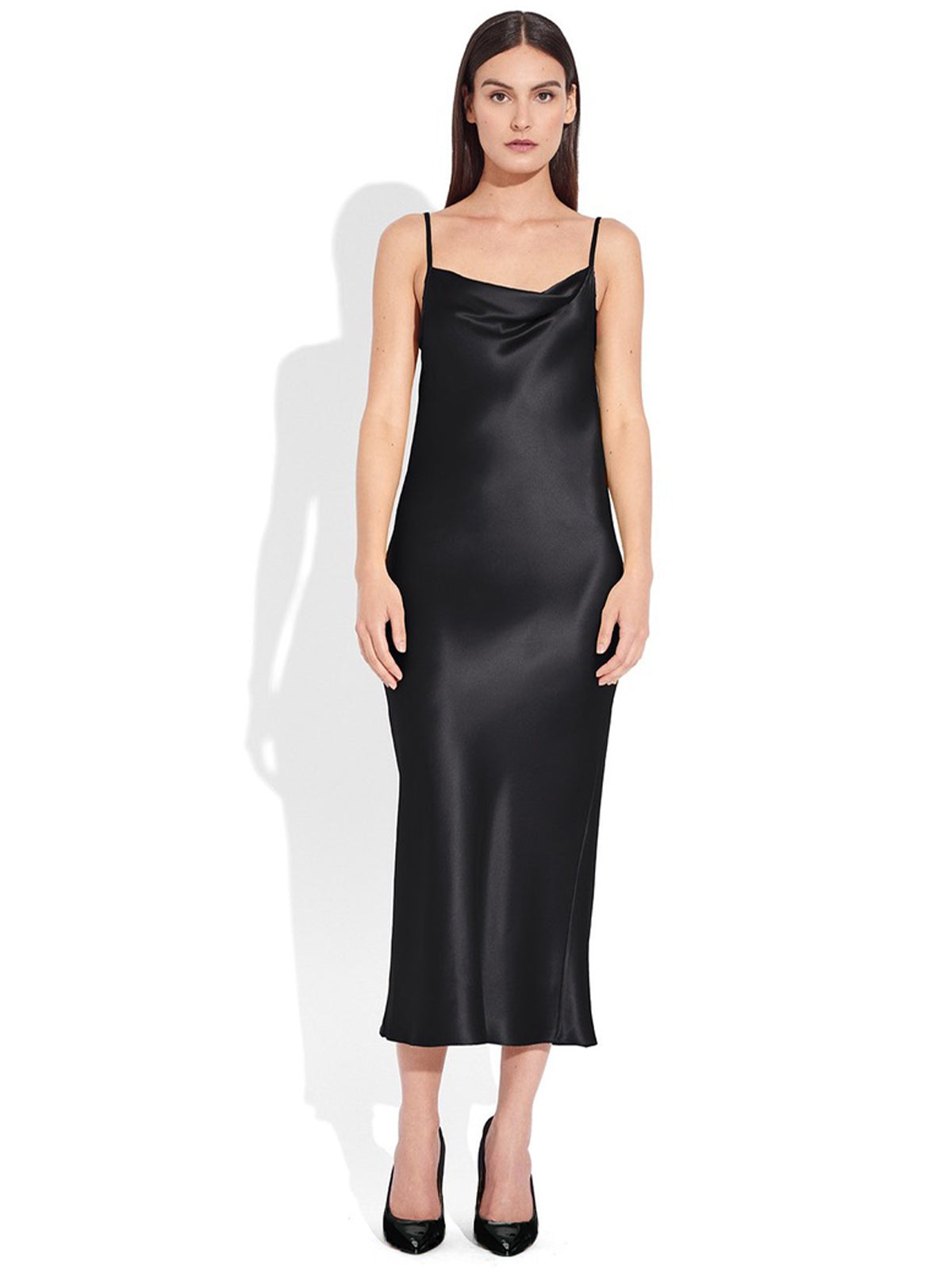 Mi Jong Lee | Satin Drape Front Camisole Dress | Black | Fashionkind Mi Jong Lee | Satin Drape Front Camisole Dress | Black | Fashionkind