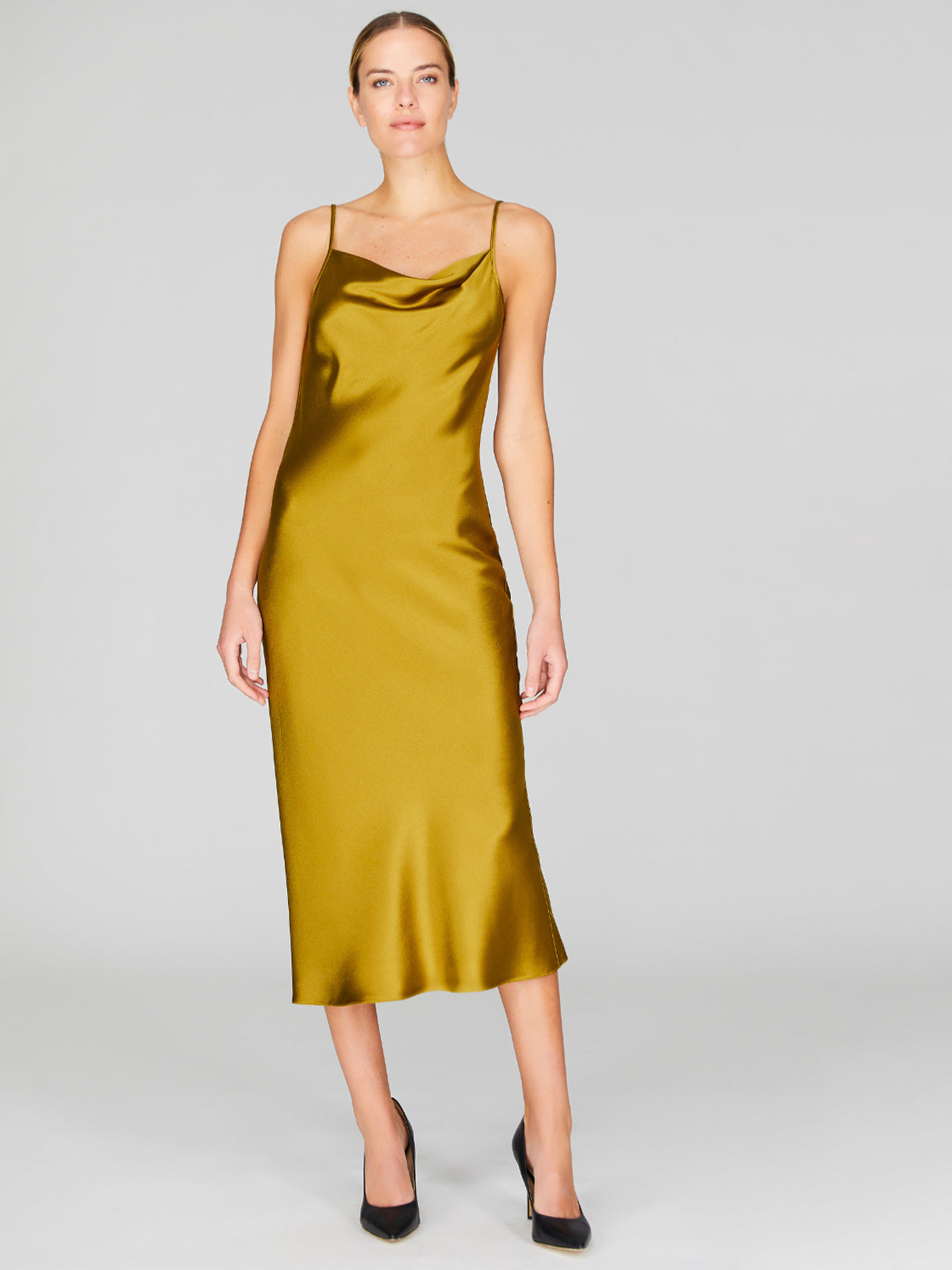Mi Jong Lee | Satin Drape Front Camisole Dress | Cerise Mi Jong Lee | Satin Drape Front Camisole Dress | Cerise