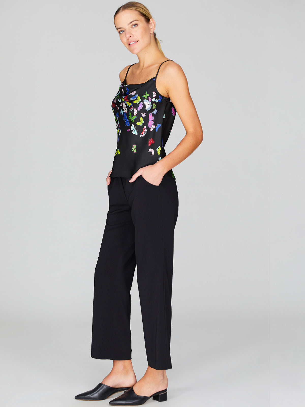 Flutter Print Georgette Drape Front Camisole Flutter Print Georgette Drape Front Camisole