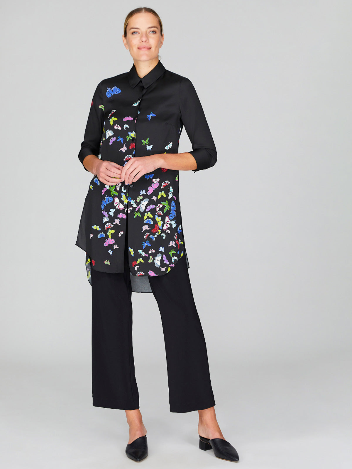 Flutter Print Georgette Long Collared Shirt Flutter Print Georgette Long Collared Shirt