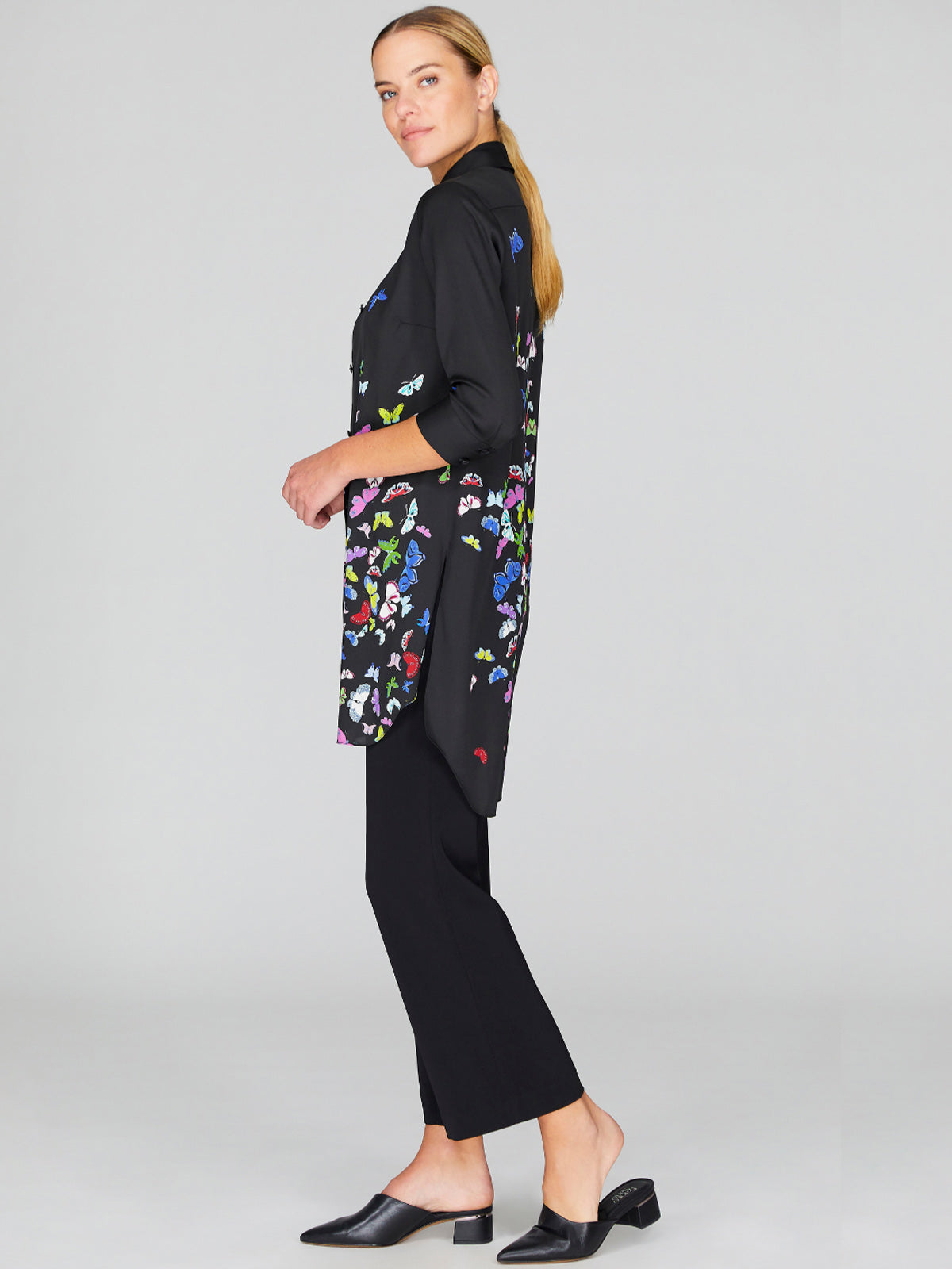 Flutter Print Georgette Long Collared Shirt Flutter Print Georgette Long Collared Shirt