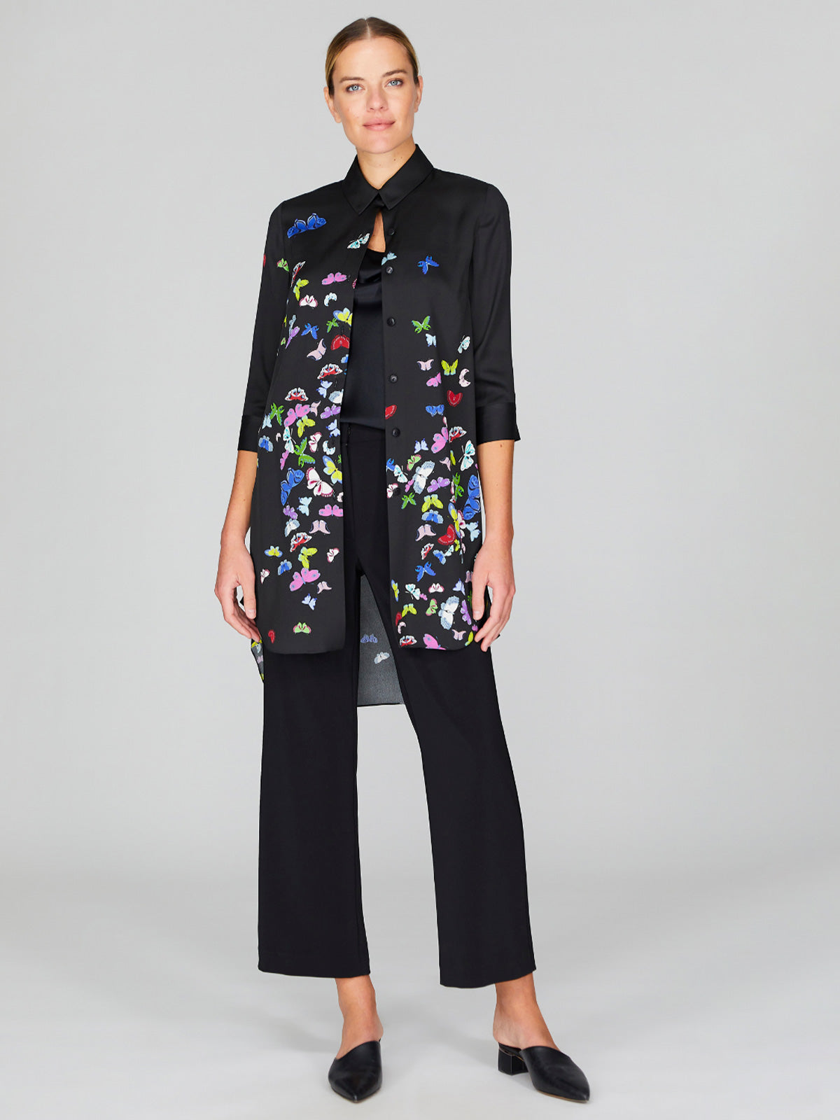 Flutter Print Georgette Long Collared Shirt Flutter Print Georgette Long Collared Shirt