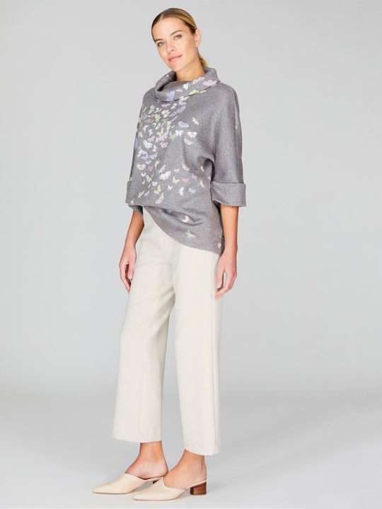 Flutter Print Sweater Knit Poncho