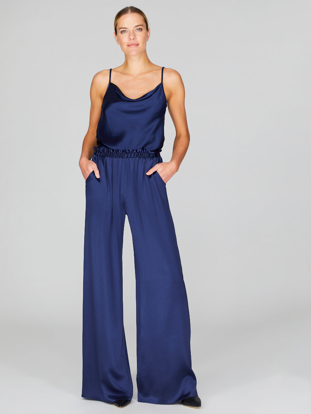 Satin Drape Front Camisole | Marine Satin Drape Front Camisole | Marine