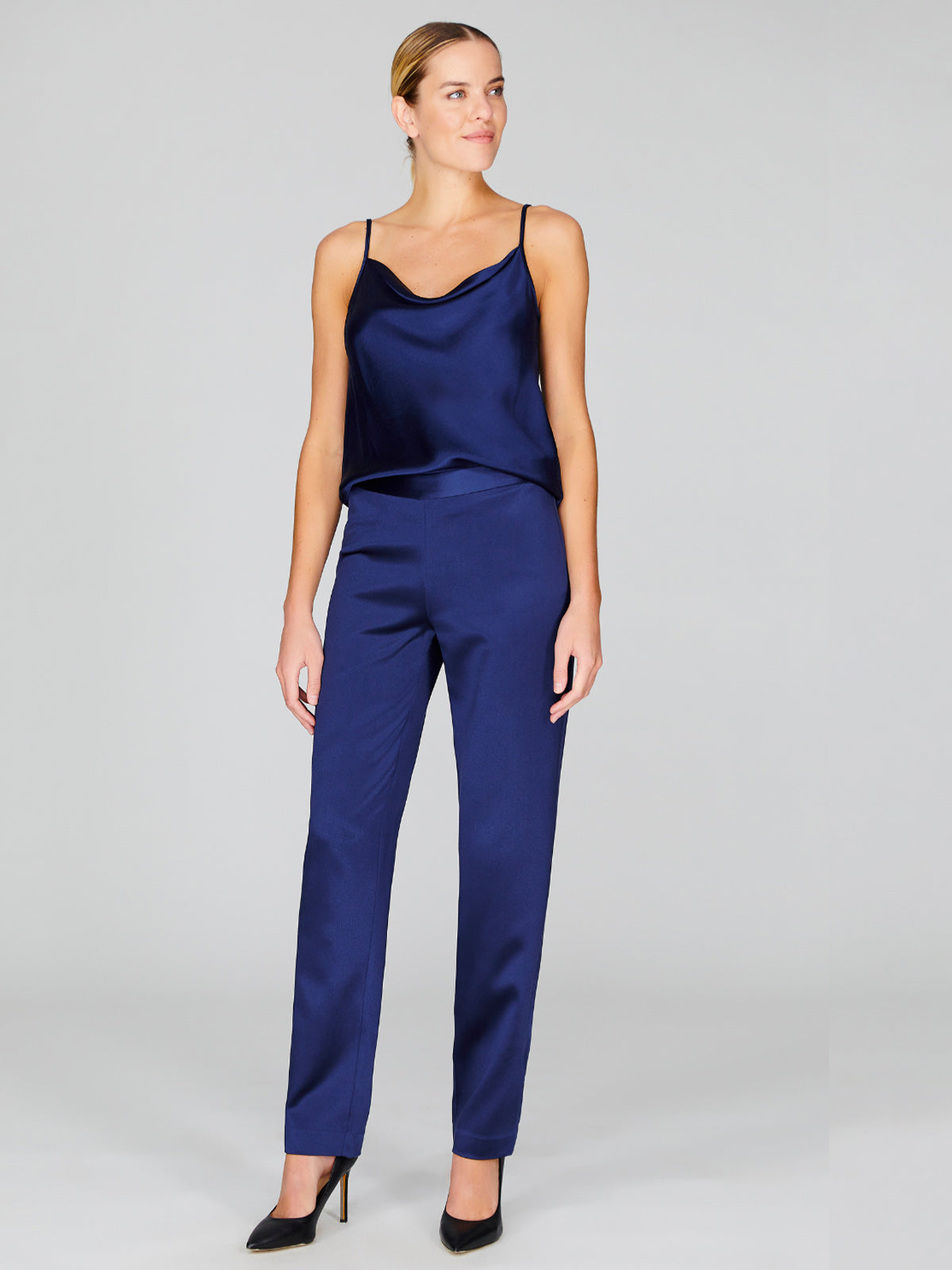 Satin Narrow Leg Pant With Back Zip | Marine Satin Narrow Leg Pant With Back Zip | Marine