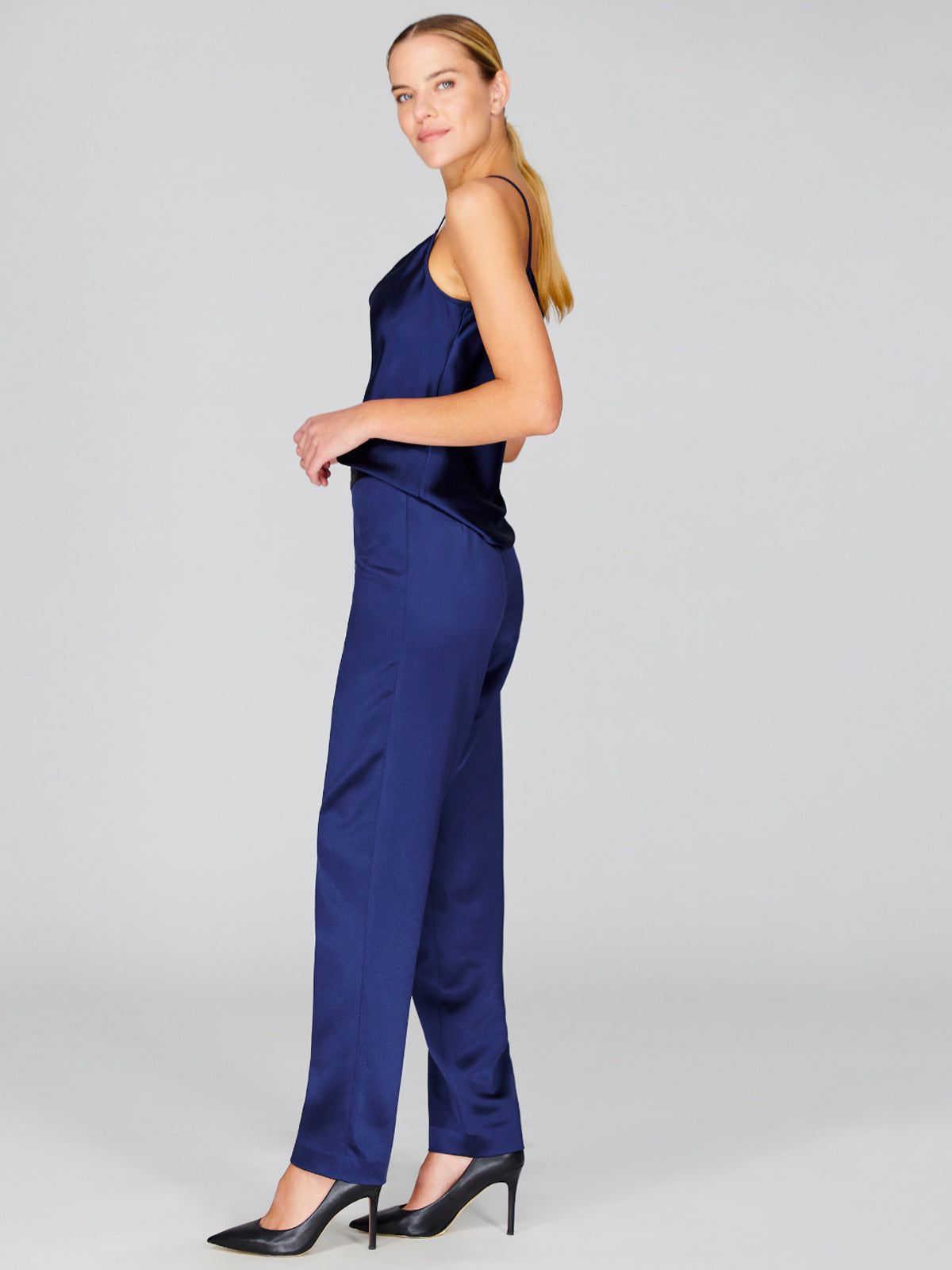 Satin Narrow Leg Pant With Back Zip | Marine Satin Narrow Leg Pant With Back Zip | Marine