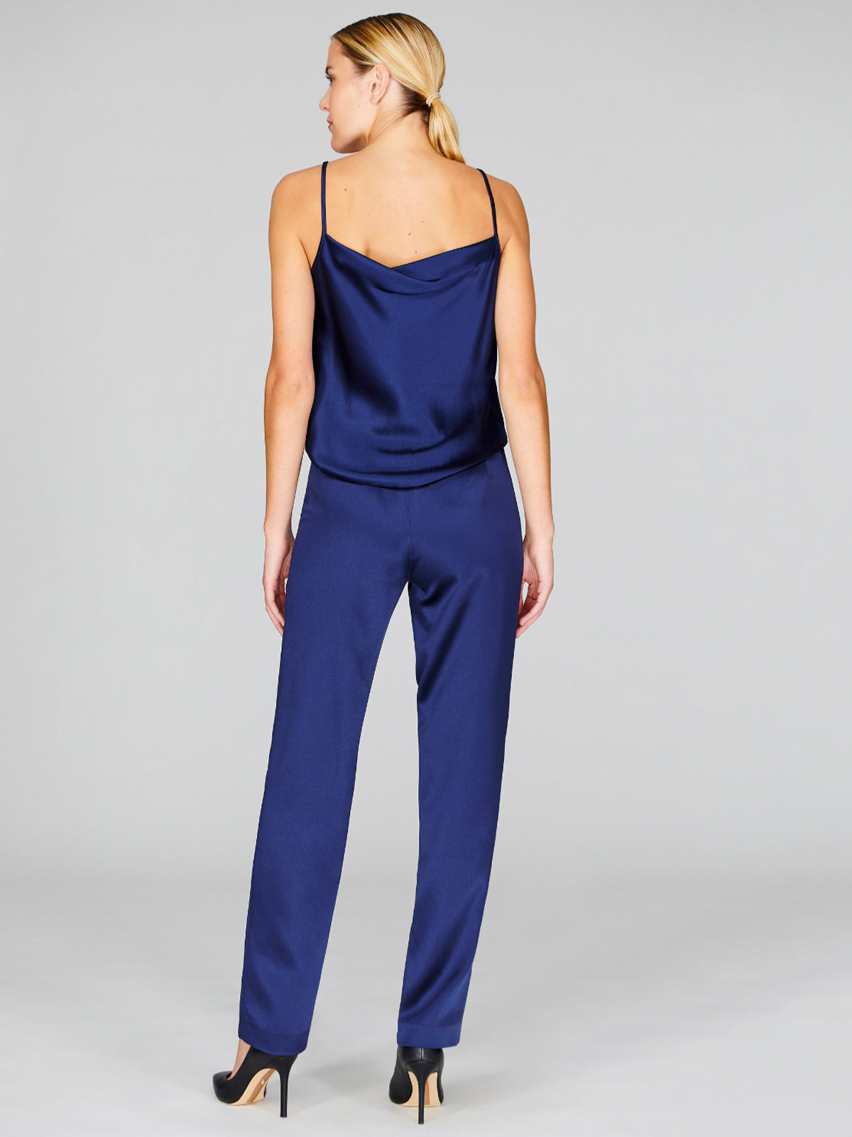 Satin Narrow Leg Pant With Back Zip | Marine Satin Narrow Leg Pant With Back Zip | Marine