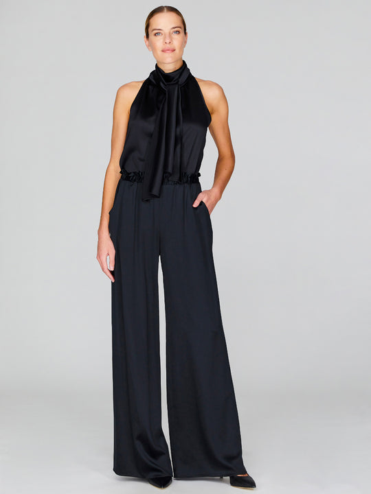 Satin Pajama Pant With Elastic Waist | Black