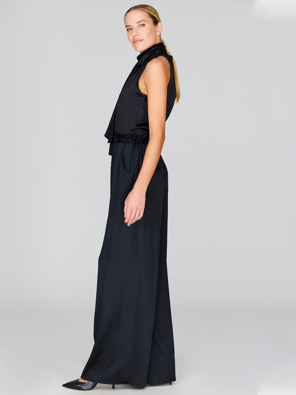 Satin Pajama Pant With Elastic Waist | Black Satin Pajama Pant With Elastic Waist | Black