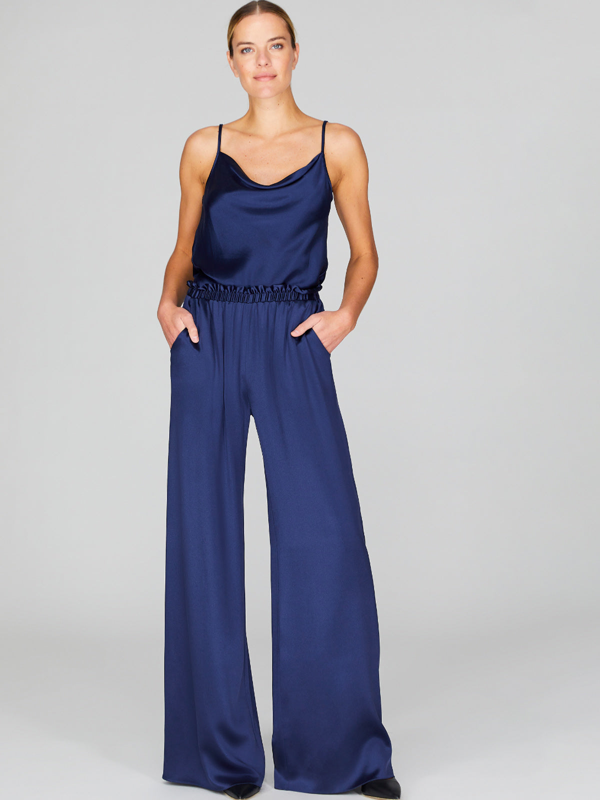 Satin Pajama Pant With Elastic Waist | Marine Satin Pajama Pant With Elastic Waist | Marine