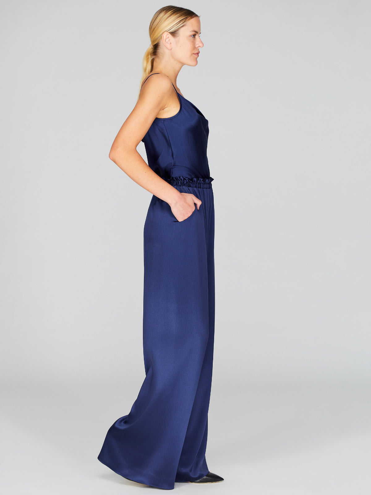 Satin Pajama Pant With Elastic Waist | Marine Satin Pajama Pant With Elastic Waist | Marine