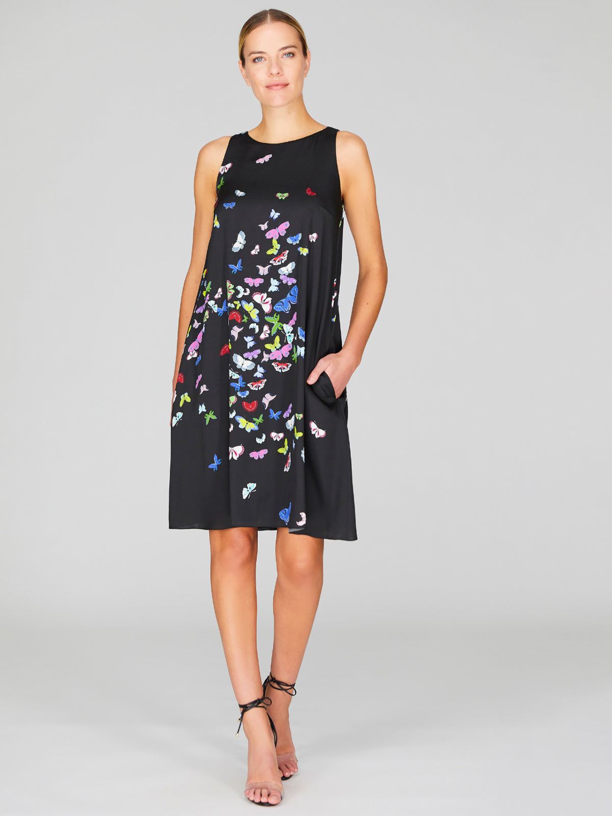 Flutter Print Georgette Short Trapeze Dress Flutter Print Georgette Short Trapeze Dress