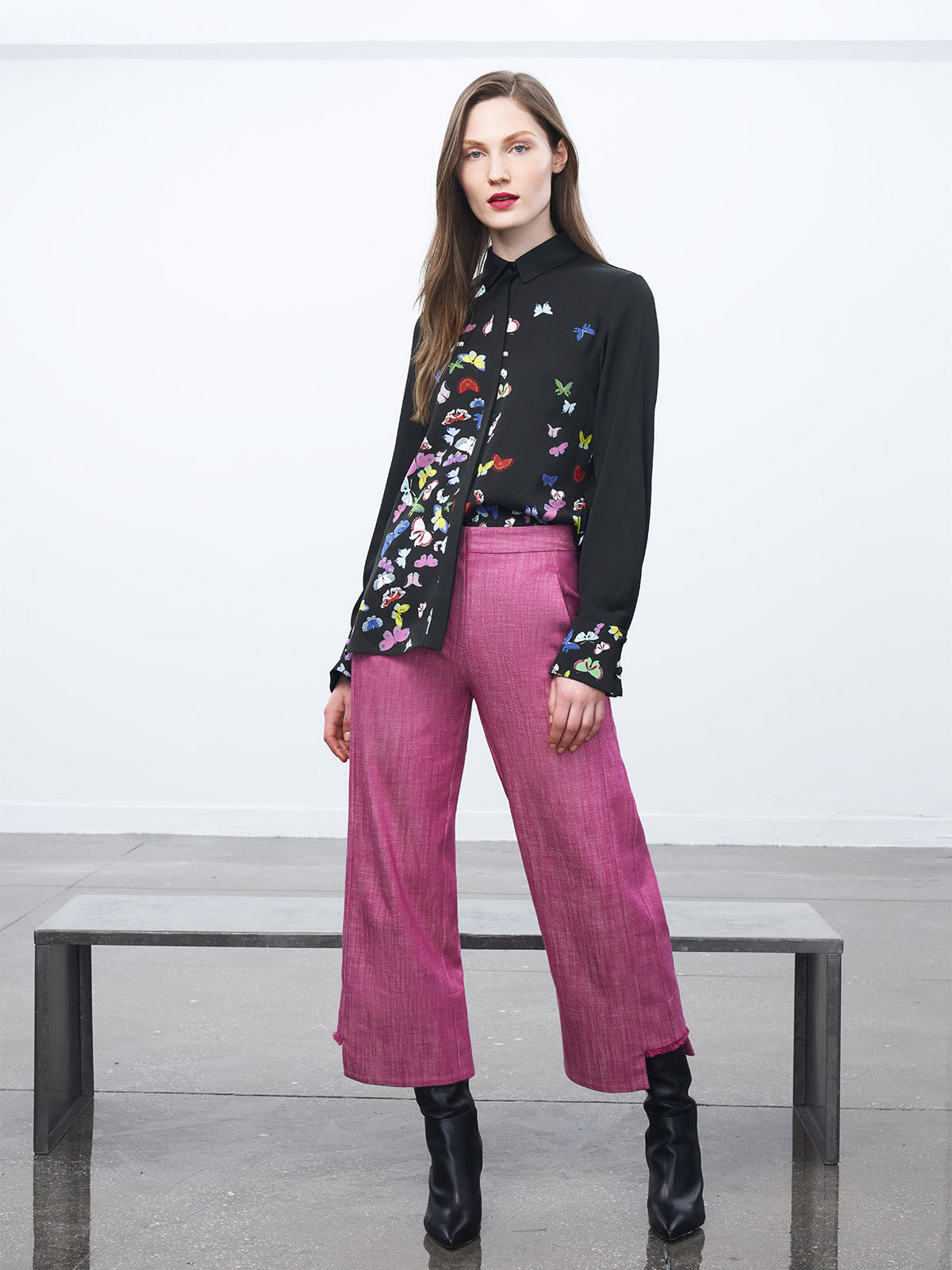 Fringed Denim Straight Pant With Step Hem Fringed Denim Straight Pant With Step Hem