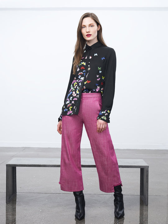 Fringed Denim Straight Pant With Step Hem