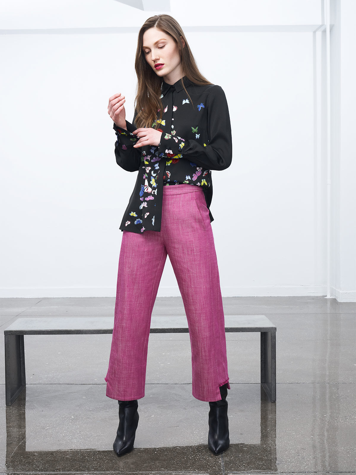 Fringed Denim Straight Pant With Step Hem Fringed Denim Straight Pant With Step Hem