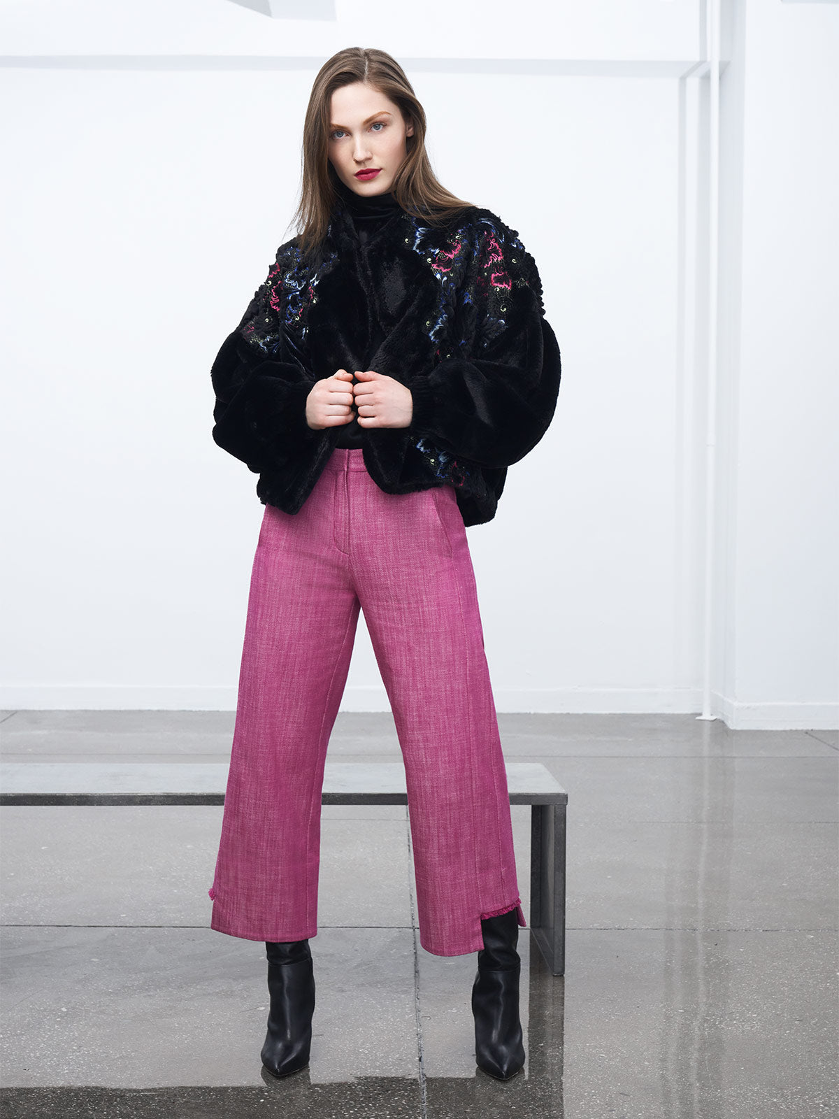 Fringed Denim Straight Pant With Step Hem Fringed Denim Straight Pant With Step Hem