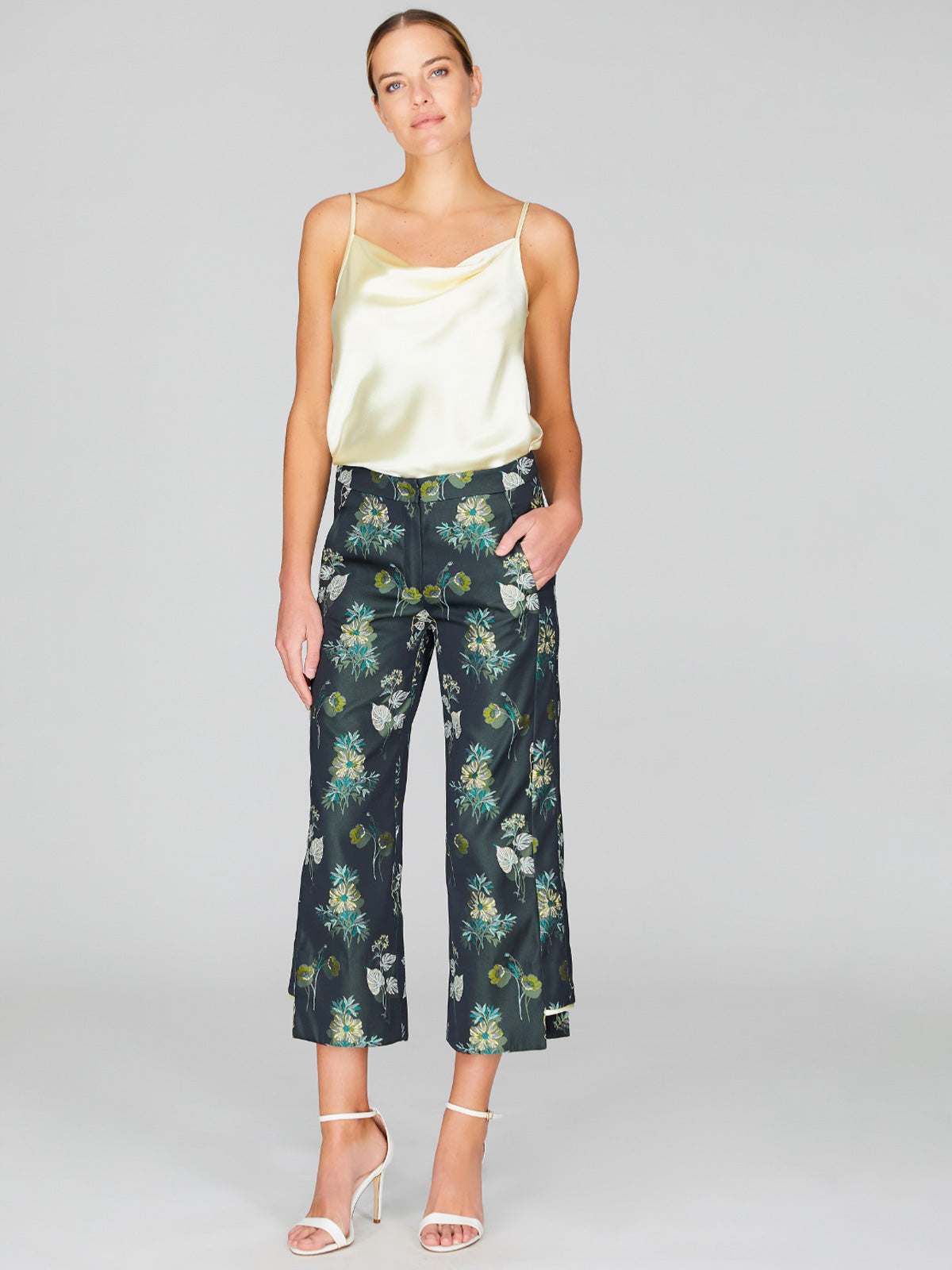 Watercolor Botanic Straight Pant With Step Hem | Green Combo Watercolor Botanic Straight Pant With Step Hem | Green Combo