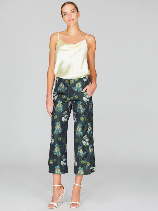 Watercolor Botanic Straight Pant With Step Hem | Green Combo