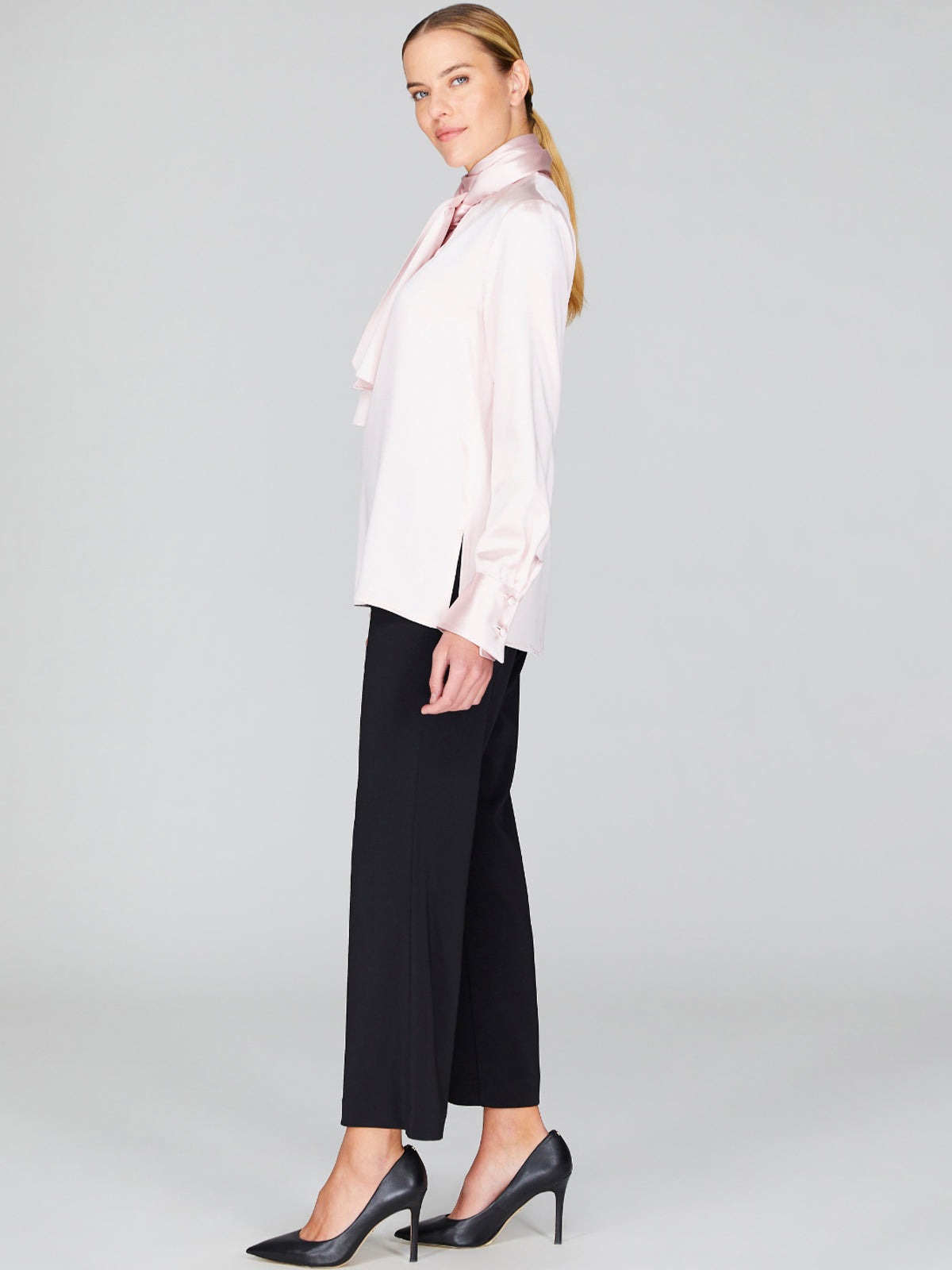 Satin Tie Neck Blouse With Relaxed Sleeves | Petal Satin Tie Neck Blouse With Relaxed Sleeves | Petal