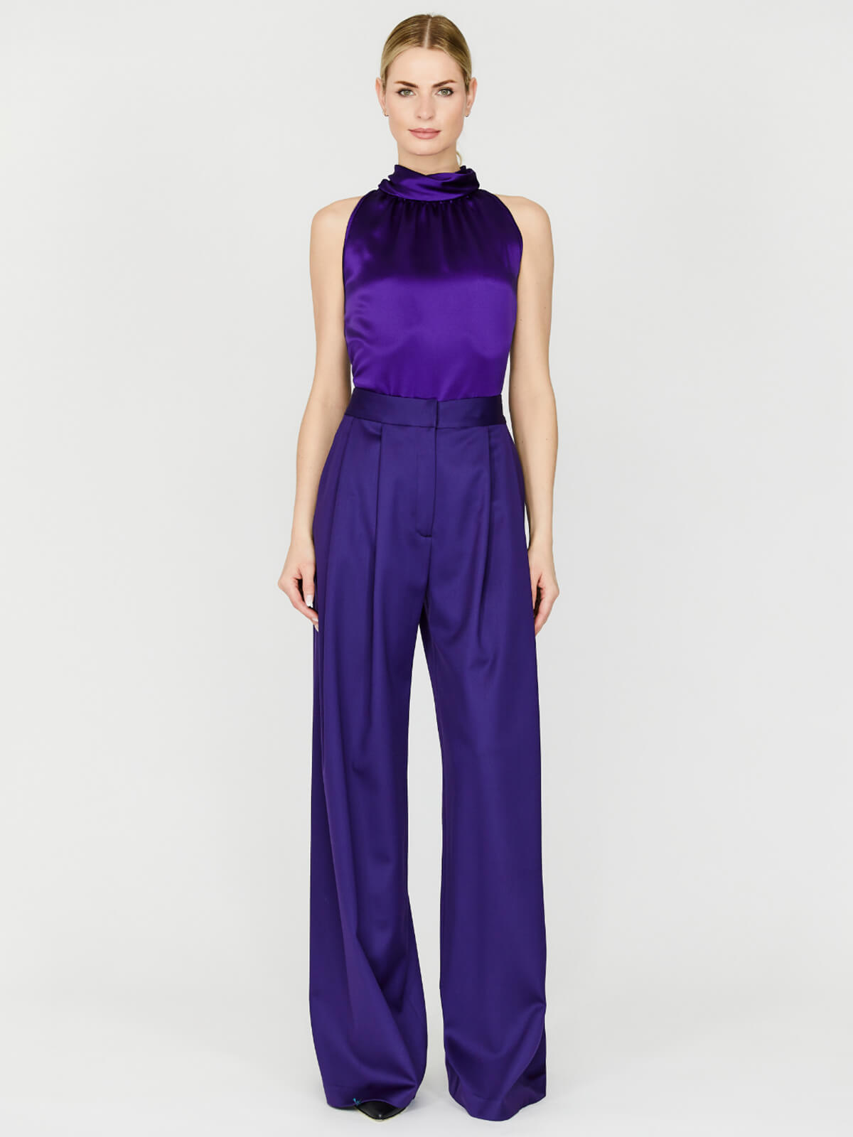 Satin Tie Neck Top | Royal Purple Satin Tie Neck Top | Royal Purple