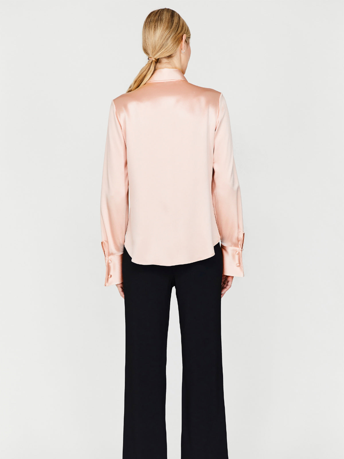 Satin Button Down Collared Shirt With Relaxed Sleeve Satin Button Down Collared Shirt With Relaxed Sleeve