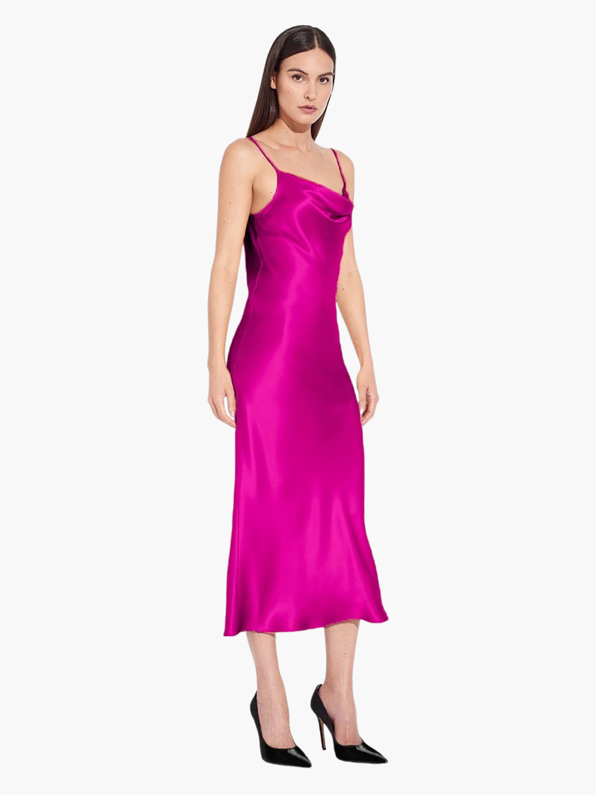 Satin Drape Front Camisole Dress | Cerise Satin Drape Front Camisole Dress | Cerise