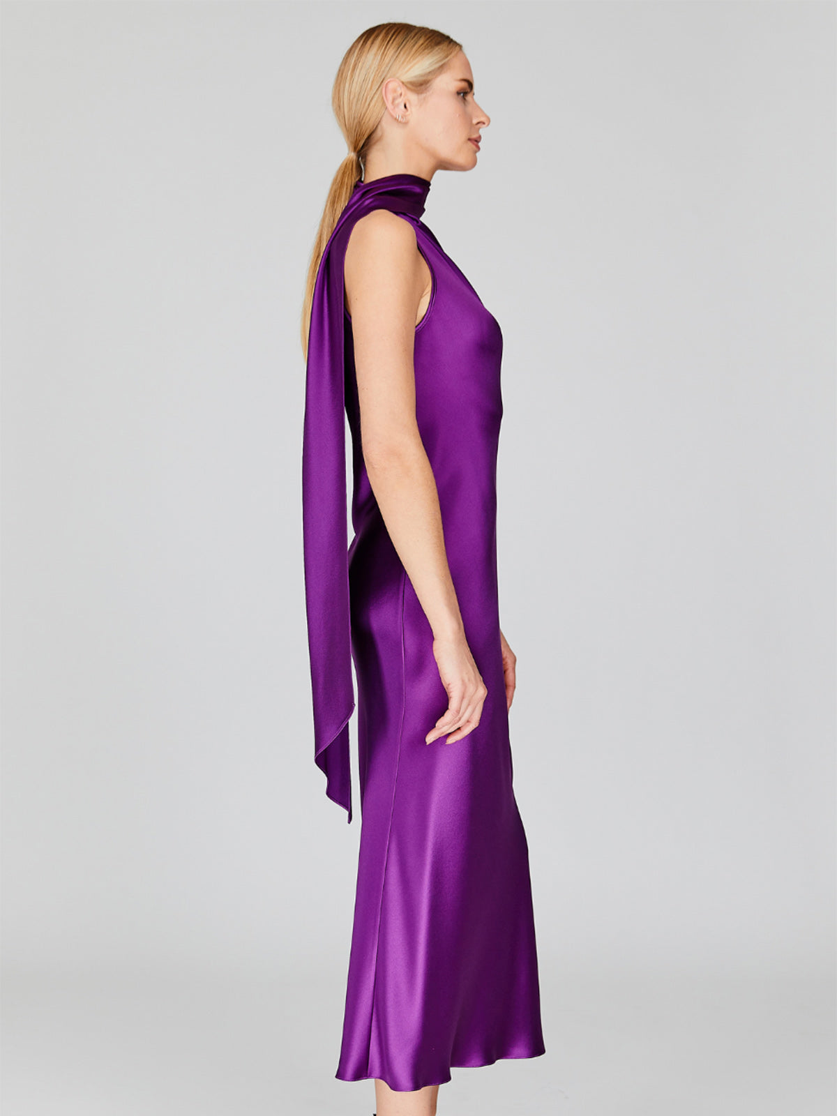 Mi Jong Lee | Satin One Shoulder Bias Dress With Scarf | Pomegranate | Fashionkind Mi Jong Lee | Satin One Shoulder Bias Dress With Scarf | Pomegranate | Fashionkind