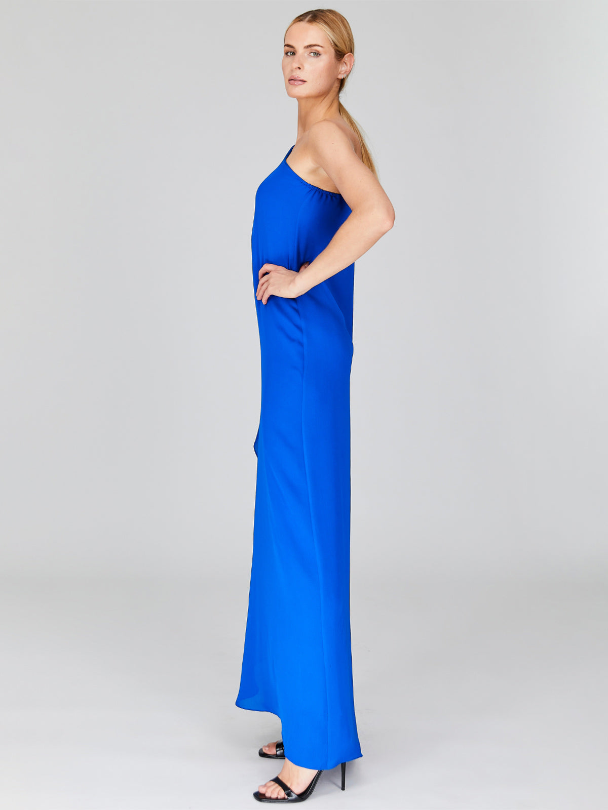 Mi Jong Lee | Silk Georgette One Shoulder Cascade Gown