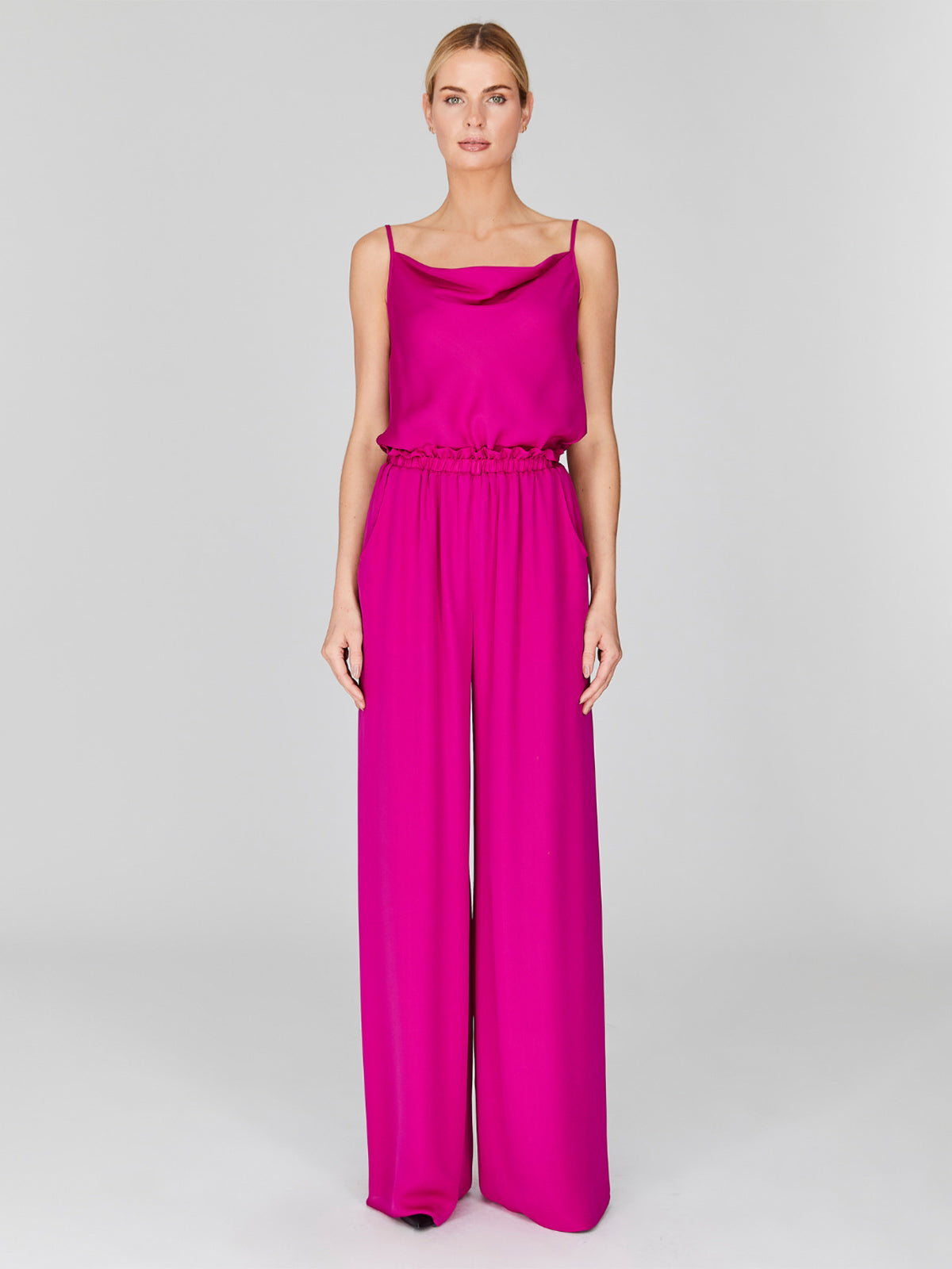 Silk Georgette Pajama Pants with Elastic Waist | Cerise Silk Georgette Pajama Pants with Elastic Waist | Cerise