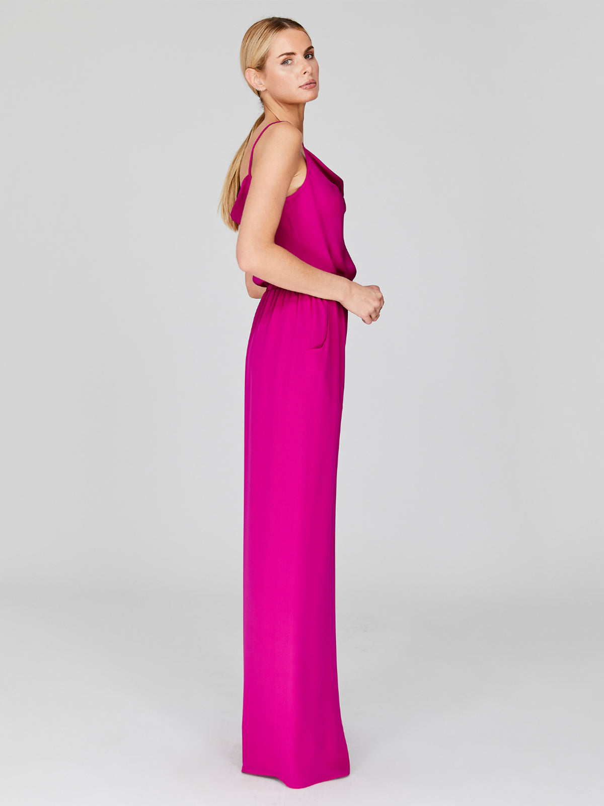 Silk Georgette Pajama Pants with Elastic Waist | Cerise Silk Georgette Pajama Pants with Elastic Waist | Cerise