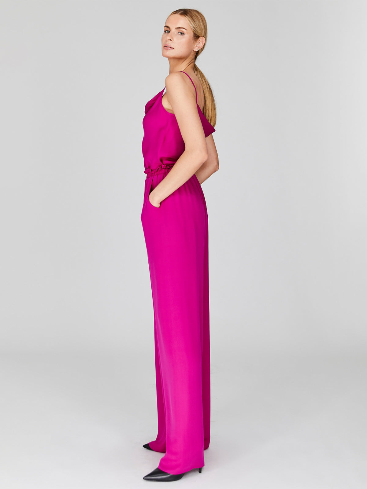 Silk Georgette Pajama Pants with Elastic Waist | Cerise Silk Georgette Pajama Pants with Elastic Waist | Cerise