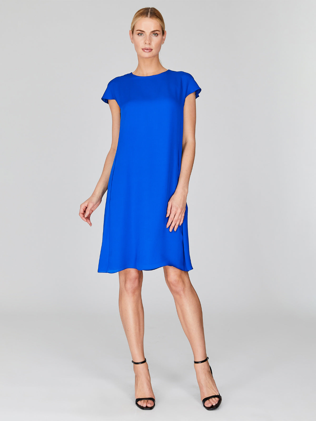 Mi Jong Lee | Silk Georgette Short Cap Sleeve Trapeze Dress | Fashionkind Mi Jong Lee | Silk Georgette Short Cap Sleeve Trapeze Dress | Fashionkind