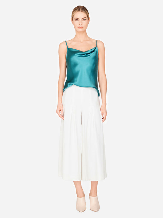 Stretch Base Wide Pleated Pants With Side Zip