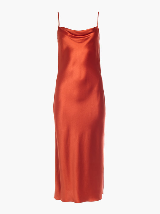 Draped Spaghetti Strap Midi Dress | Burnt Orange
