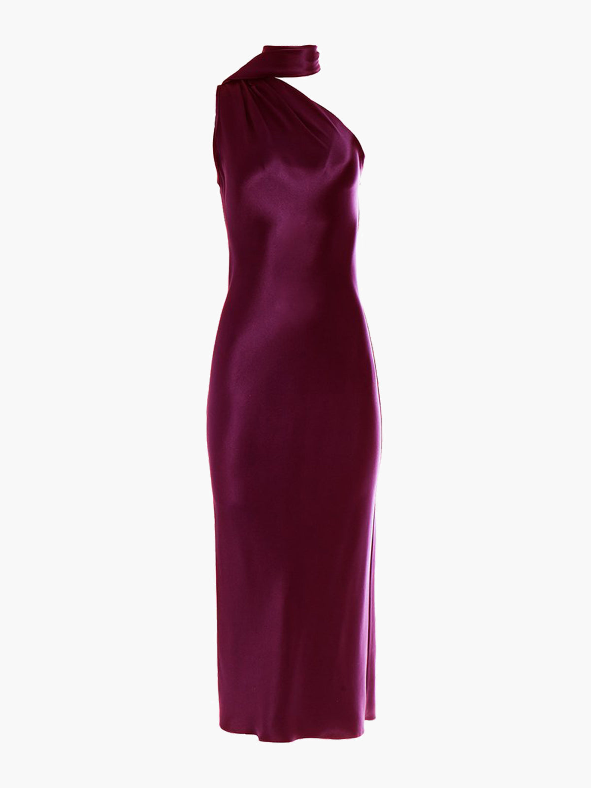 one shoulder scarf satin midi dress Carnation One Shoulder Satin Slit Maxi Scarf Dress