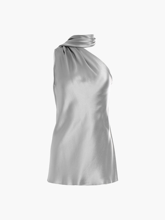 One Shoulder Bias Top With Scarf | Pebble